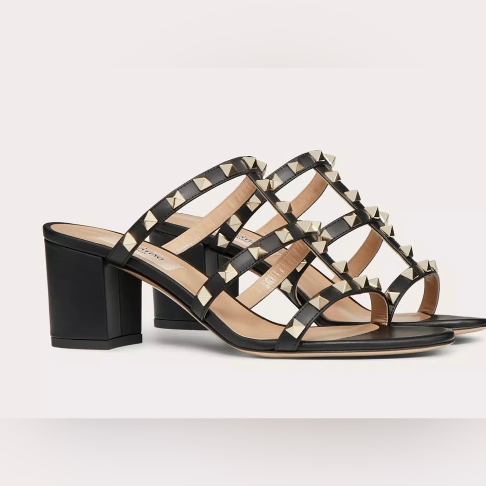 Authentic women’s ROCKSTUD CALFSKIN LEATHER SLIDE SANDAL 60 Valentino garavani